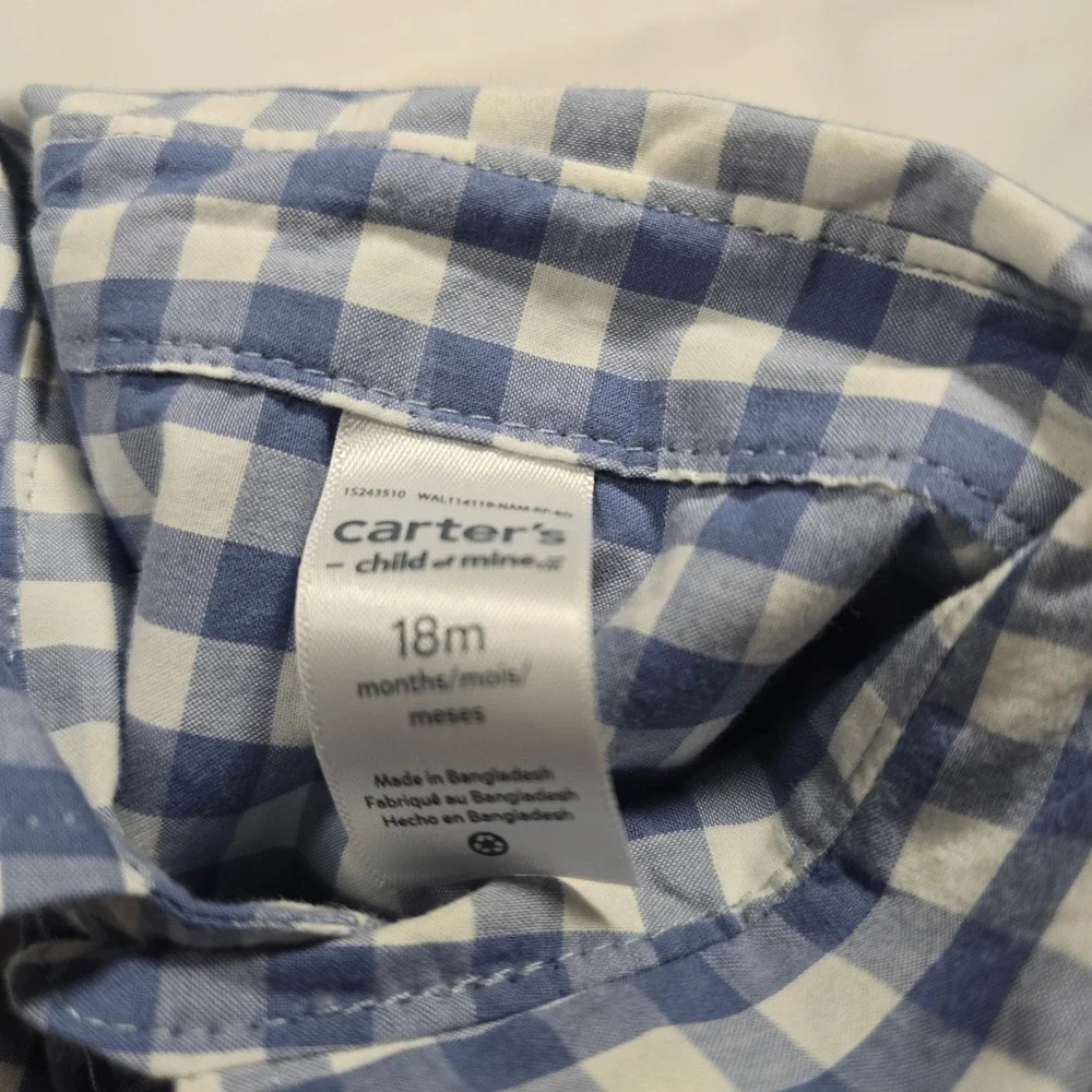Carter's Boys 18M Gingham Shirt Khaki Pants Suspenders Set 3PC NEW